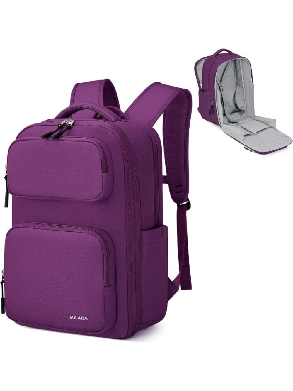 Expandable Travel Backpack 28L-39L, Lightweight Carry-On Bag, Purple Color
